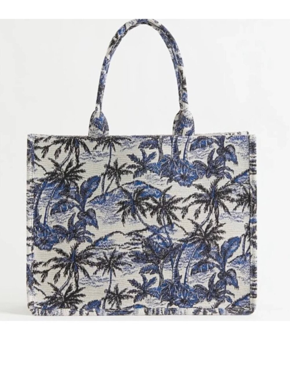 H&M palm tree jacquard travel tote- blue/ grey